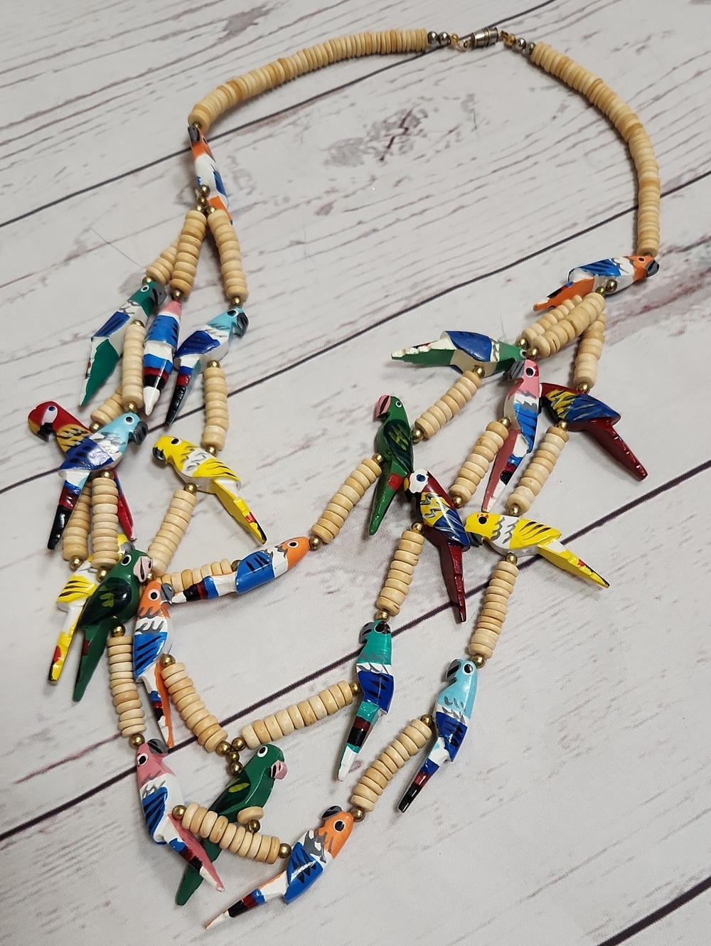 Wooden Multicolor Parrot Bead Necklace - Natural Beads
